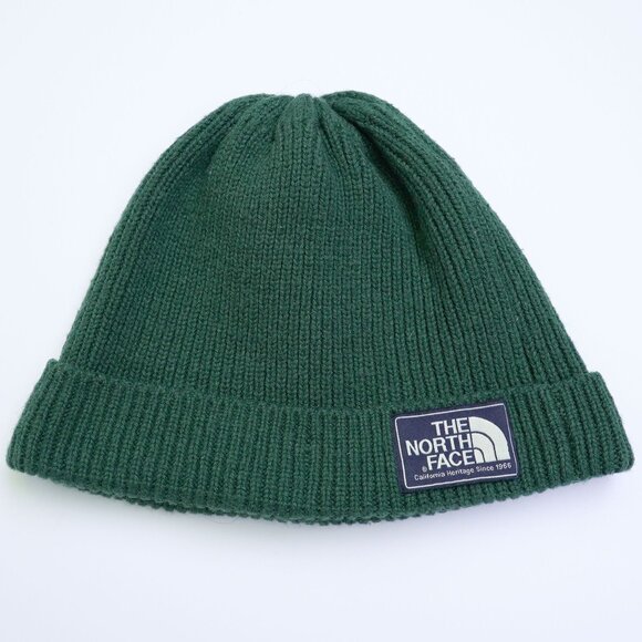 The North Face Cuff Rolled Ribbed Beanie Green Wool Acrylic Blend Box Logo - Picture 1 of 5